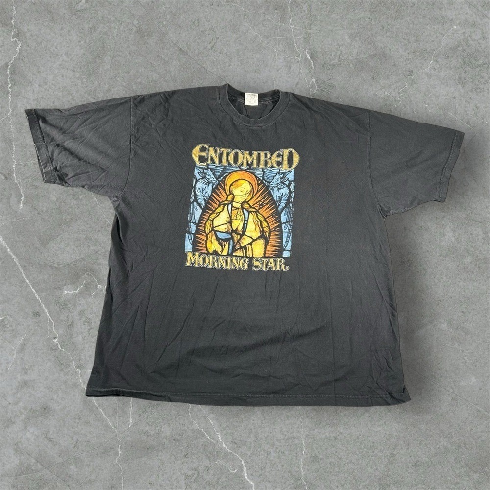 Vintage Entombed Shirt Mens XXL Black Y2K Morning Star Death Metal Band Cygnus